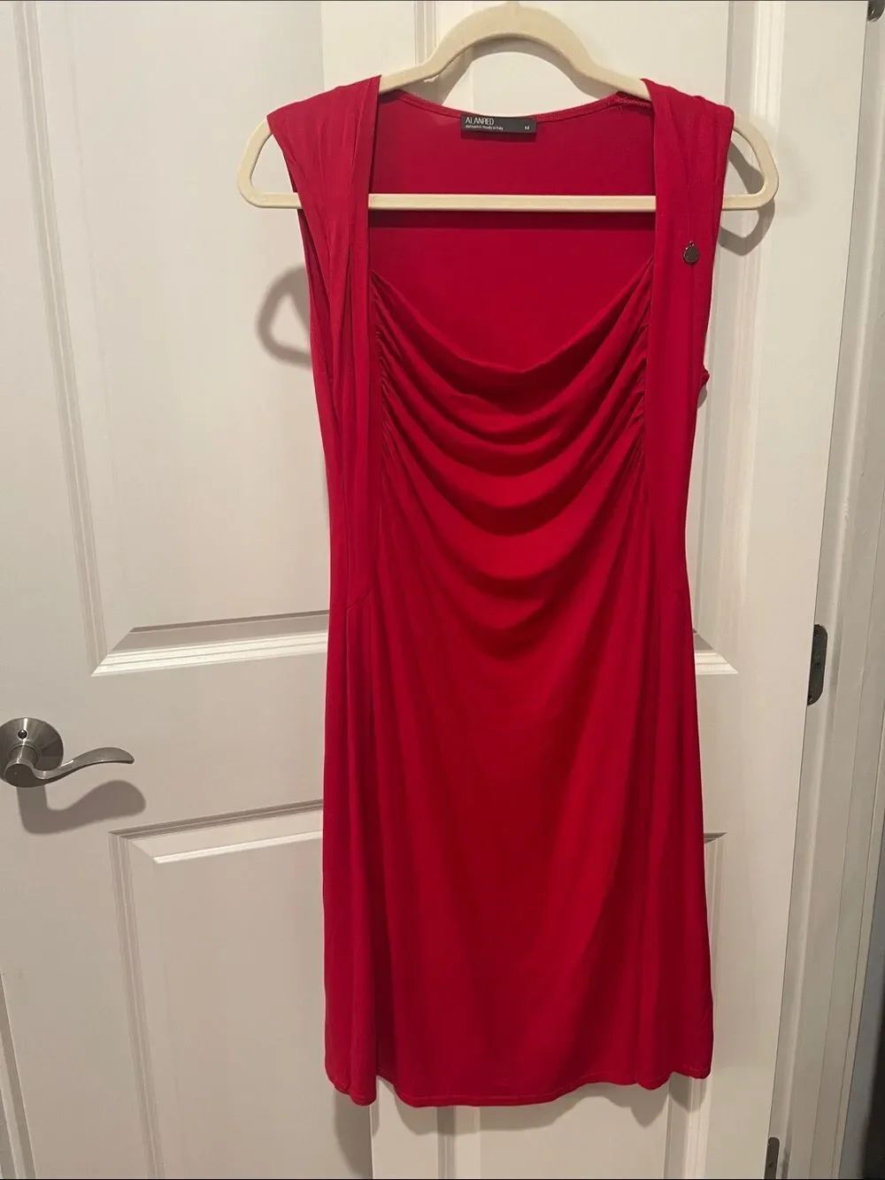 Alviero Martini Red Sleeveless Draped Midi Dress